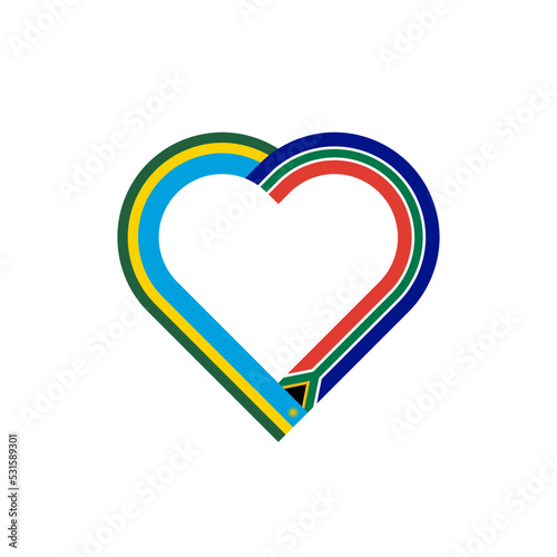 friendship concept. heart ribbon icon of rwanda and south africa flags. vector illustration isolated on white background