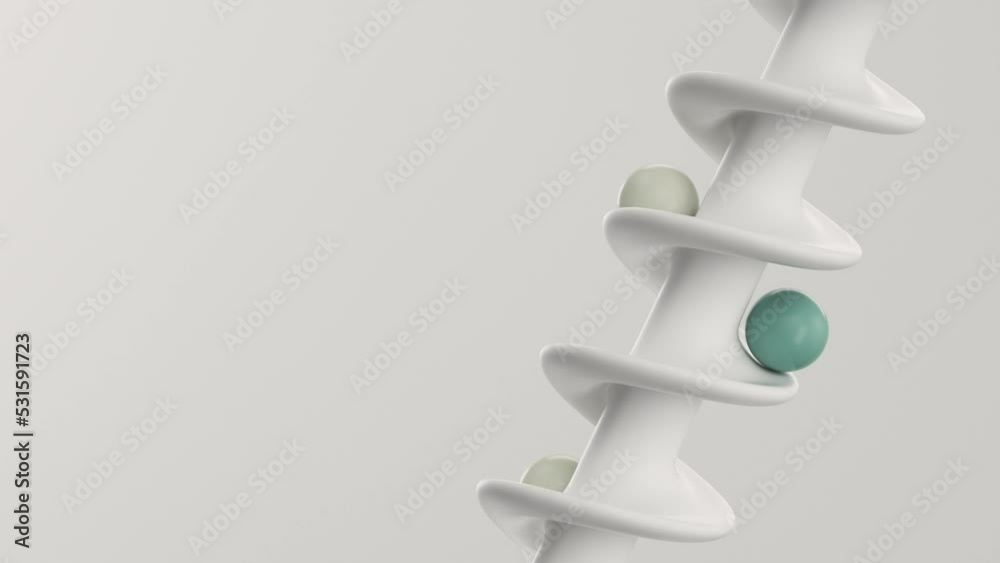 Abstract animation background. Simple geometric forms. 3d render.The sphere roll in a helix