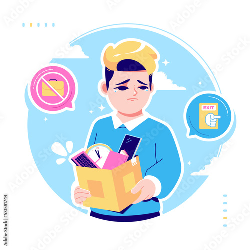 sad boy being fired illustration design