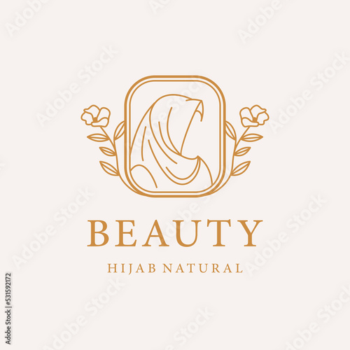 Women hijab natural beauty vector logo template