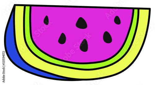 Fruit slice, watermelon with seeds, 90s sticker