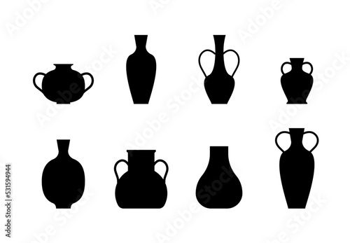 Vase isolated set. Greek Vases Black Silhouettes
