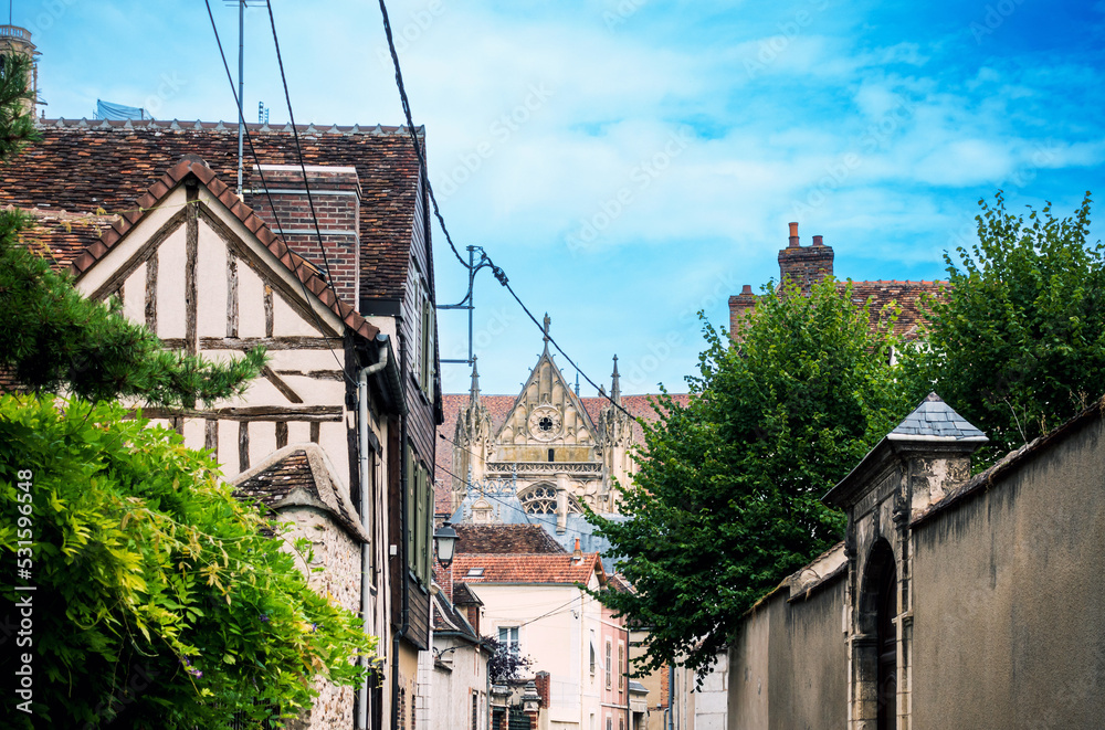 Obraz premium Street view of old village Sens in France