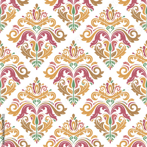 Classic seamless pattern. Damask orient ornament. Classic vintage background. Orient colored ornament for fabric  wallpaper and packaging