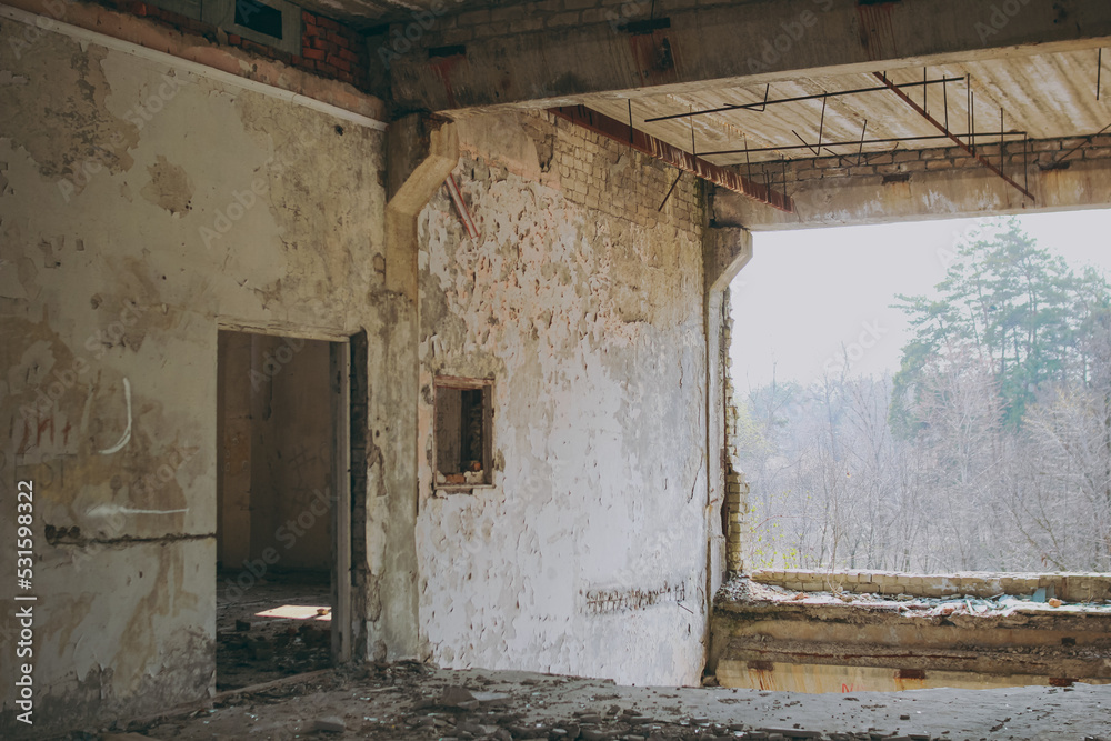 Old abandoned buildings with shabby walls