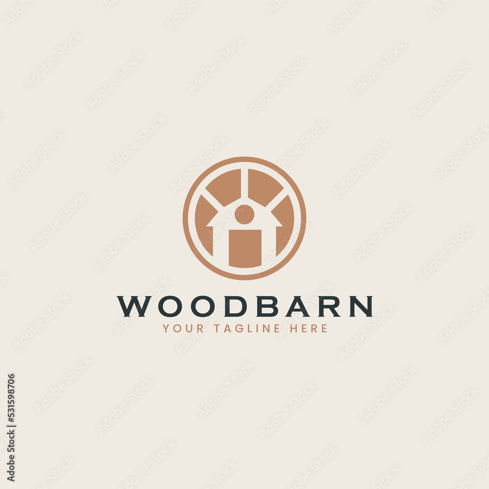 Fototapeta premium Wooden House Pine Tree Logo Template. Universal creative premium symbol. Vector sign icon logotype