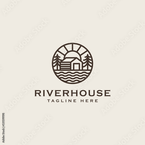 River House Monoline Logo Template. Universal creative premium symbol. Vector sign icon