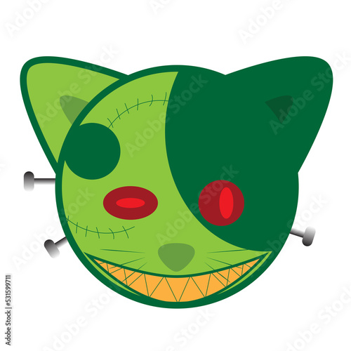 graphic design illustration of a cute zombie cat head. can be used for products or for content on Halloween.