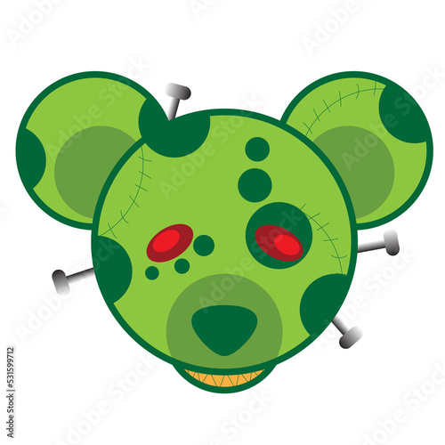 graphic design illustration of a cute zombie bear head. can be used for products or for content on Halloween.