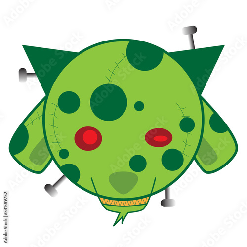 graphic design illustration of a cute zombie goat head. can be used for products or for content on Halloween.