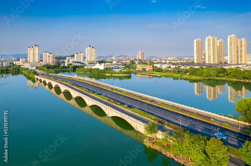 Jiuhong Bridge Urban Environment, Dalin Park, Shaoxing City, Zhejiang Province, China