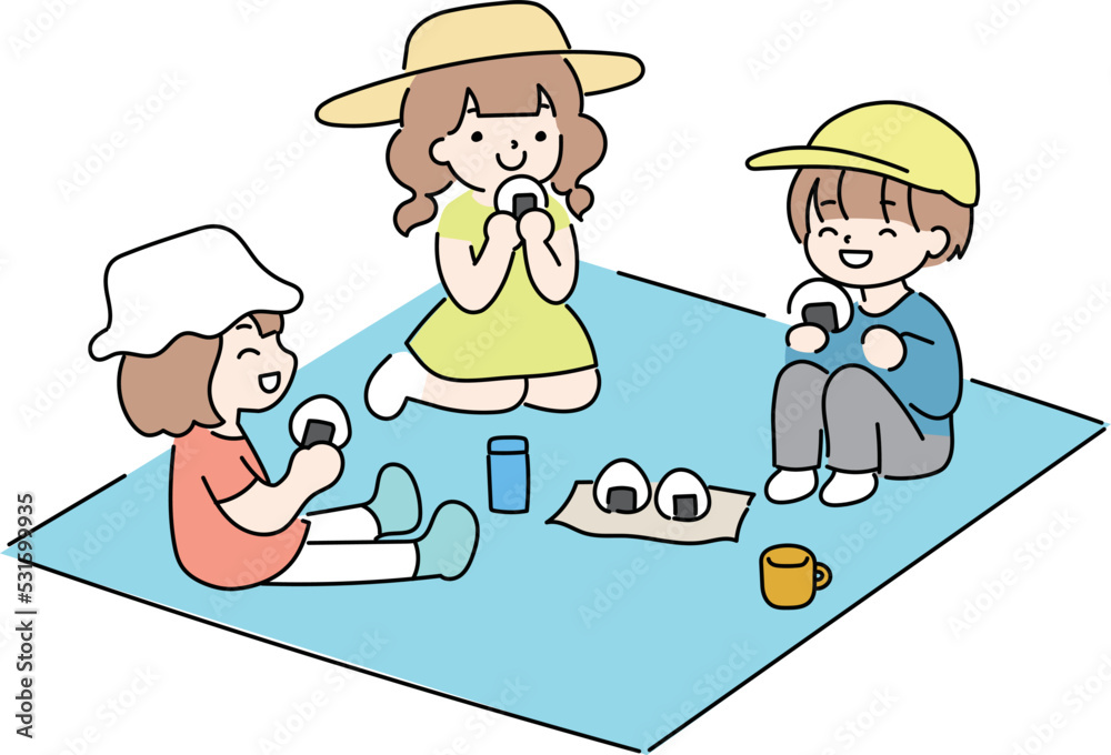 遠足でお弁当を食べる子供たちのイラスト 遠足でお弁当を食べる子供たちのイラスト