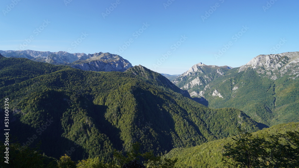 view from Boric lookout to the mountains in Sutjeska National Park, Bosnia and Herzegovina, Europe