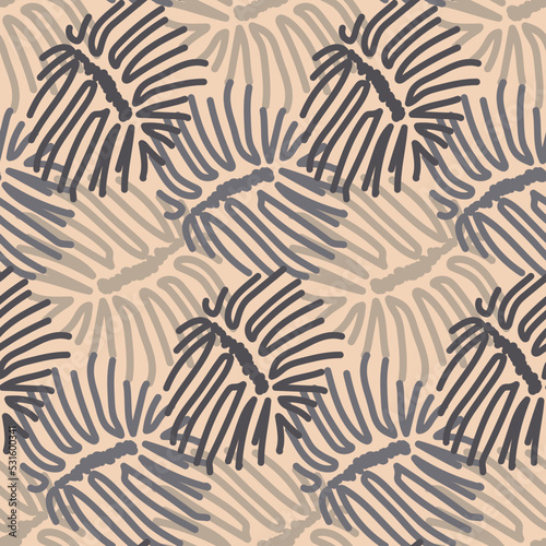 Floral seamless pattern with leaves on a beige background, vector illustration for textile
