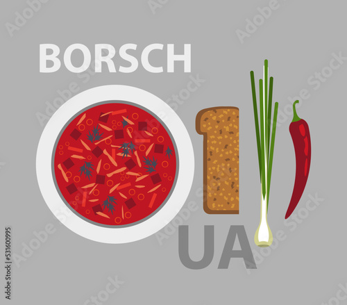 Borsch vector illustration, Ukranian soup 