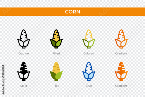 corn icon in different style. corn vector icons designed in outline, solid, colored, filled, gradient, and flat style. Symbol, logo illustration. Vector illustration