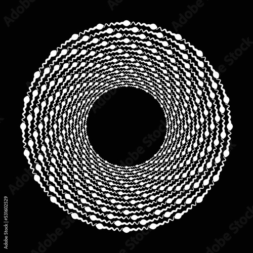 Abstract background with spermatozoons in circle. Halftone spiral geometry illustration.