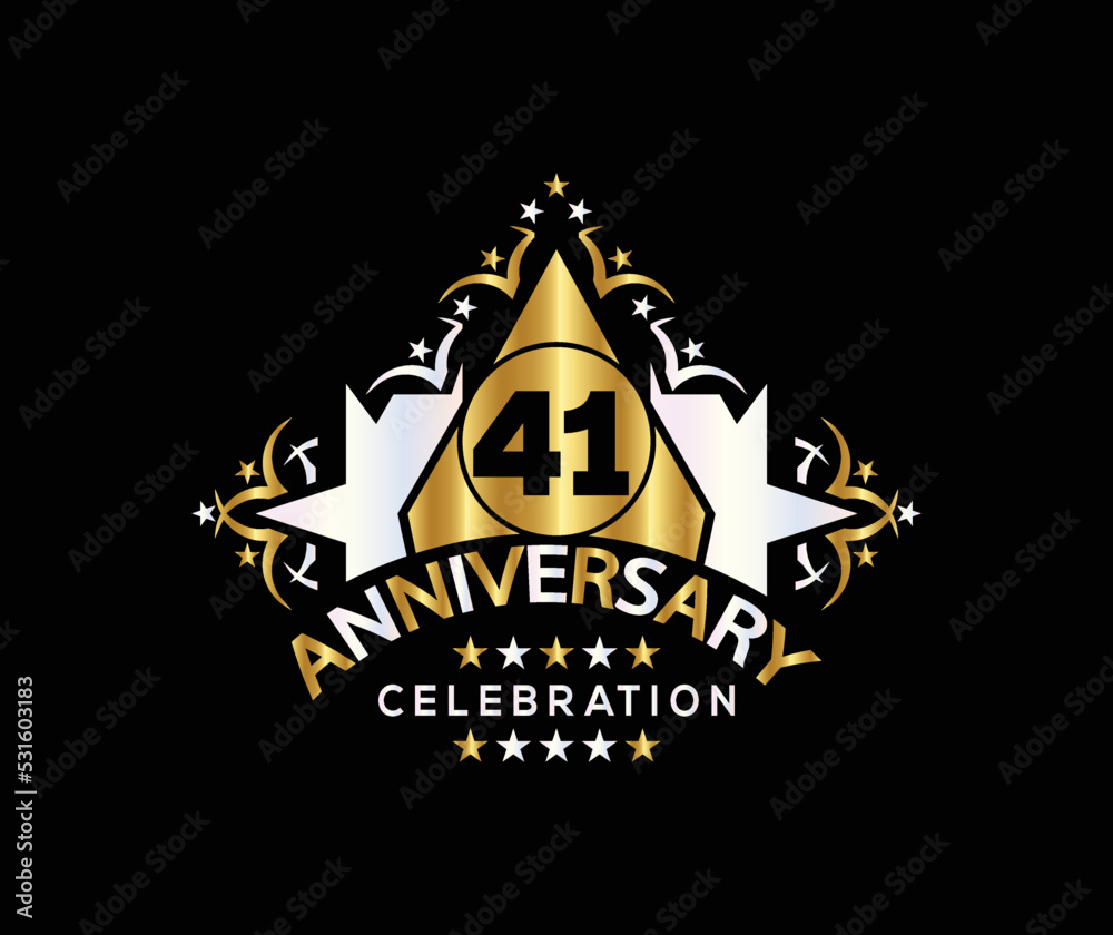 Invitation card, Celebrating of, 41 Years Anniversary, Simple Design of gold color decoration Logo