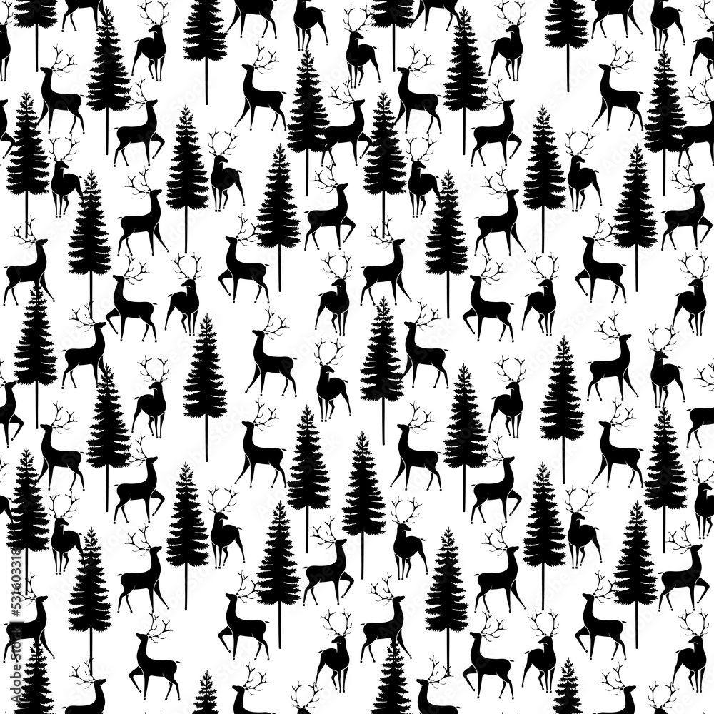 Corporate Holiday seamless pattern with Christmas tree and reindeers Corporate Holiday seamless pattern with Christmas tree and reindeers
