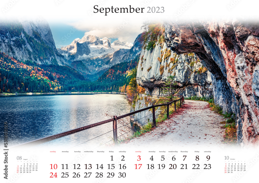 Fotografia do Stock: Wall calendar for 2023 year. September, B3 size 