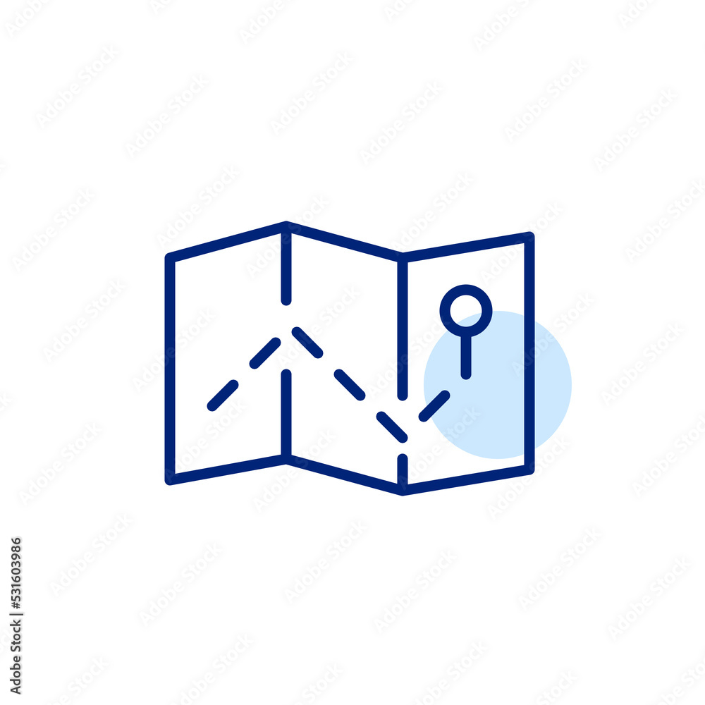 Path to a location pin on folded map. Pixel perfect, editable stroke line icon Path to a location pin on folded map. Pixel perfect, editable stroke line icon