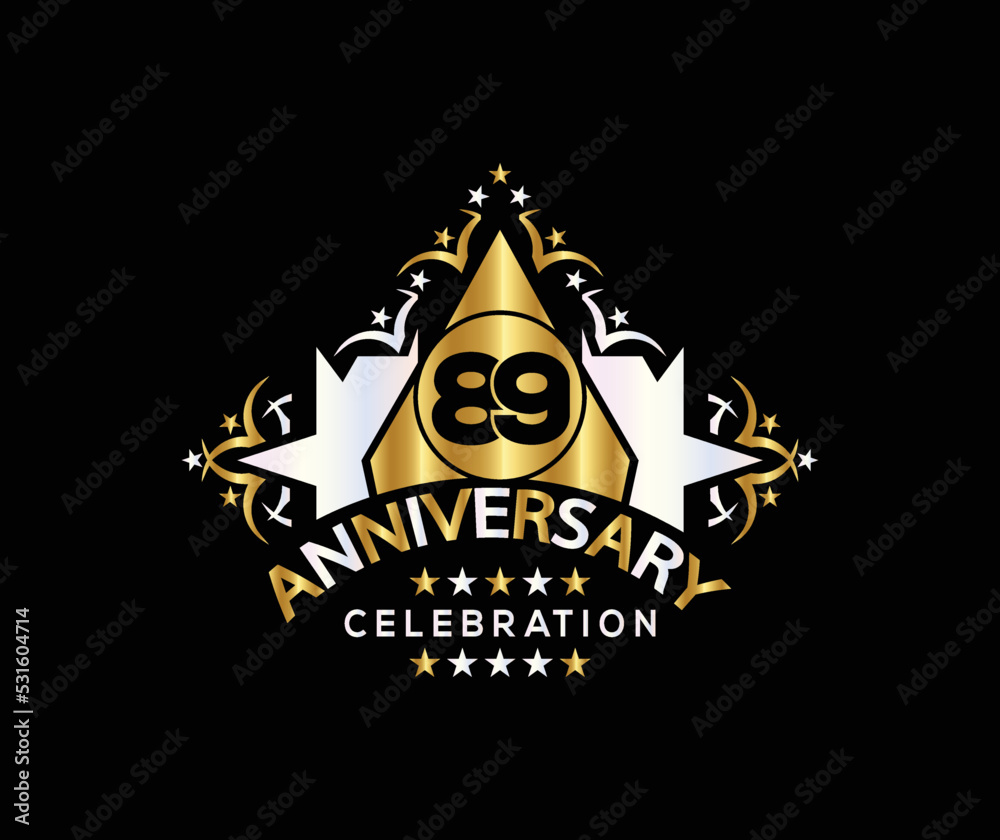 Invitation card, Celebrating of, 89 Years Anniversary, Simple Design of gold color decoration Logo