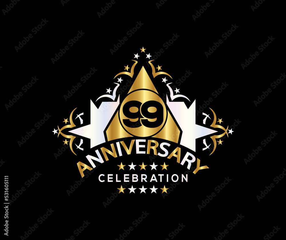 Invitation card, Celebrating of, 99 Years Anniversary, Simple Design of gold color decoration Logo