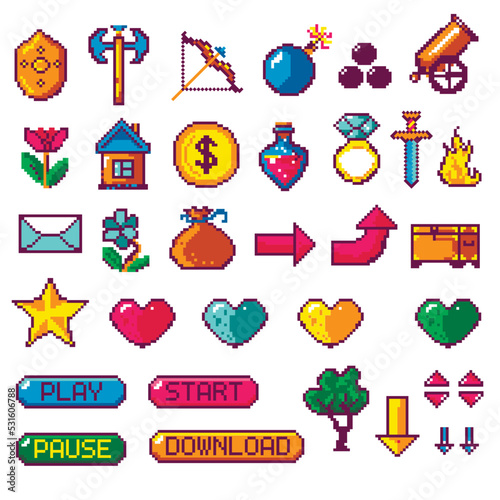 Pixel art, stickers or emoticon retro style vector