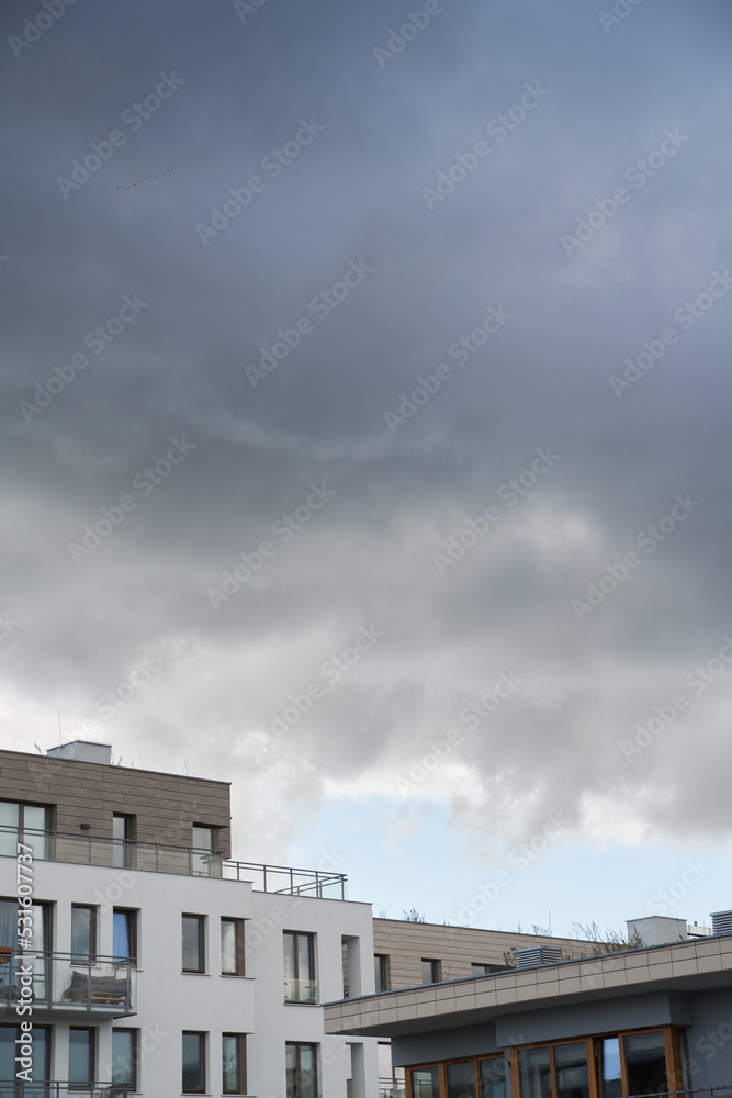 The backdrop of a summer sky before the storm. Natural background with soft clouds.