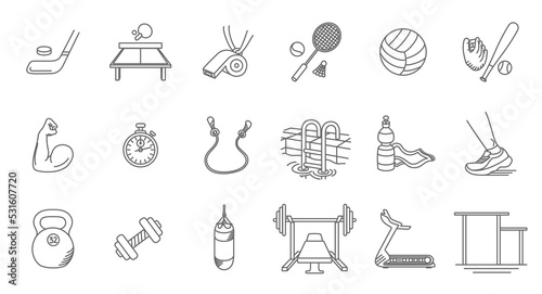 Fitness and sport game elements. Set of outline icons design