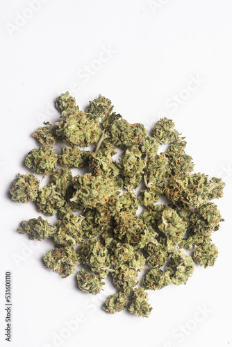 thai medicinal marijuana cannabis flowers on white background in thailand