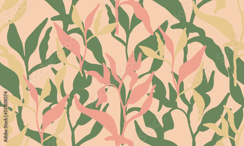 Elegant seamless pattern with delicate tree leaves brunch. Vector Hand drawn floral background.