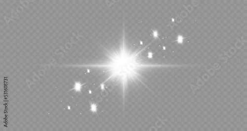 Dazzling flash. Bright Star. Magic dust. Brilliant vector. Bright sun. Glare. shining beam. Rash.