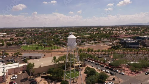 Gilbert, Arizona, suburb of Phoenix. American town in Southern Arizona, pullback drone shot photo