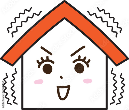 家　地震　揺れる　きしむ　女性　擬人化　笑顔　丈夫　頑丈　耐震