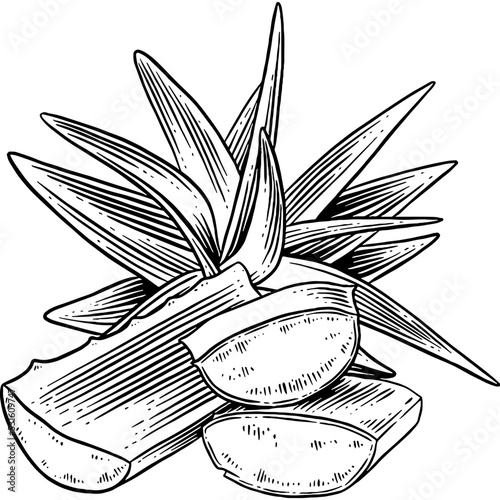 Hand drawn Aloe Vera Leaves Sketch Illustration
