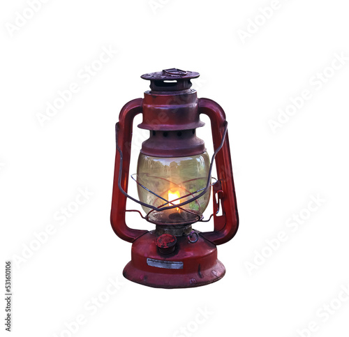 Old red lantern isolated photo