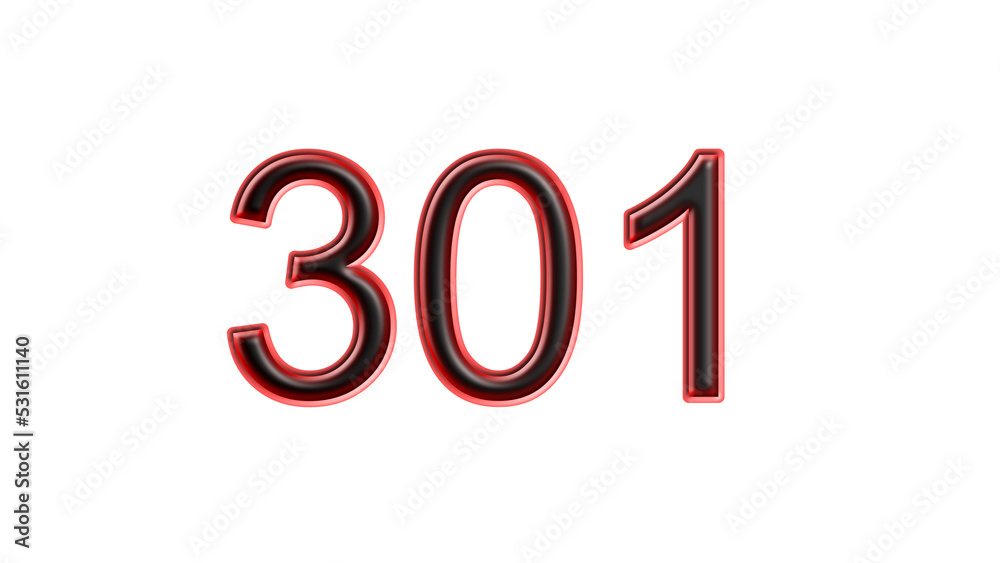 red 301 number 3d effect white background red 301 number 3d effect white background