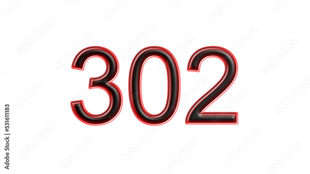 red 302 number 3d effect white background red 302 number 3d effect white background