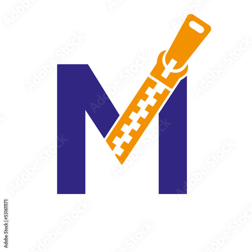 Initial Letter M Zipper Logo For Fashion Cloth, Embroidery and Textile Symbol Identity Vector Template