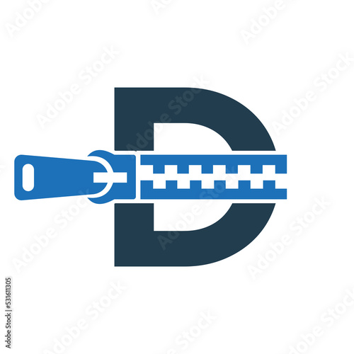 Initial Letter D Zipper Logo For Fashion Cloth, Embroidery and Textile Symbol Identity Vector Template