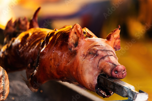 Whole pig spit roasted on traditional festival in Serbia photo