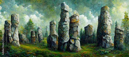 Fényképezés Megalithic stone structures in a forest clearing