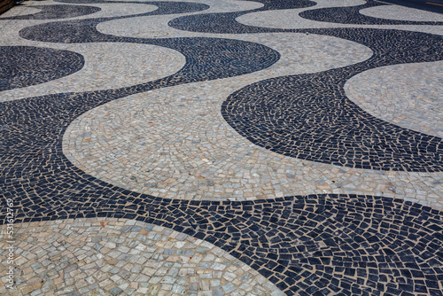 Black and white pattern of the famous sidewalk in Copacabana, Rio de Janeiro, Brazil, South America