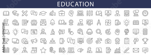Education and Learning thin line icons set. Education, School, Learning editable stroke icons. Vector illustration
