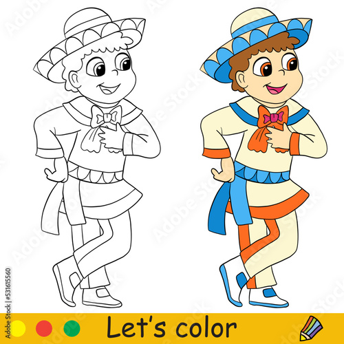 Halloween kids coloring with template mexican boy