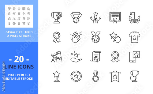 Line icons about awards and acknowledgements. Pixel perfect 64x64 and editable stroke