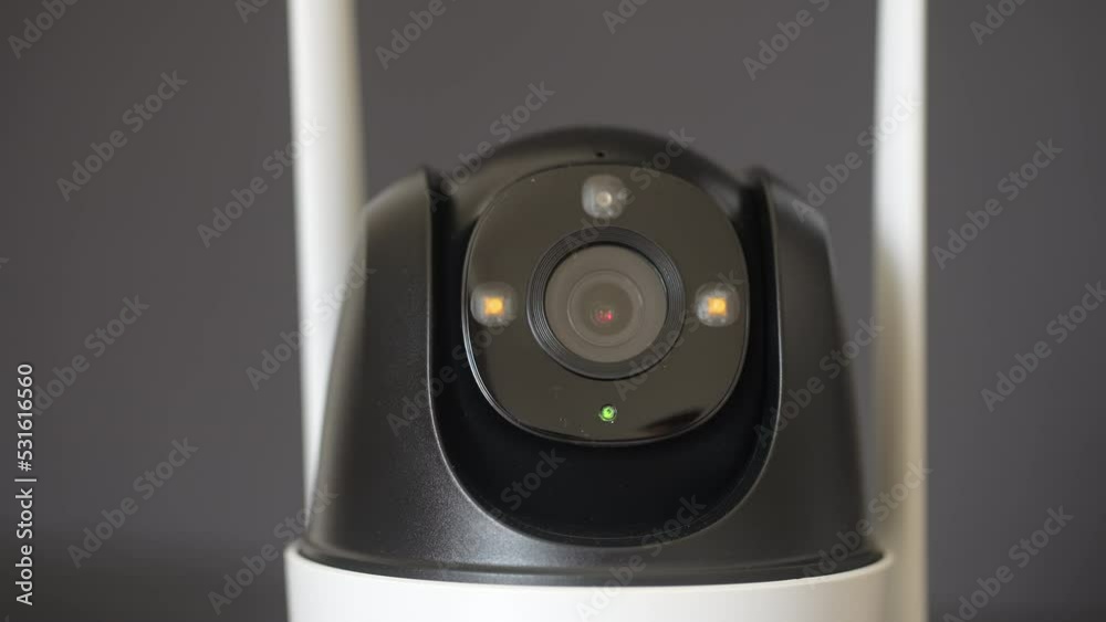 Close-up home security camera 360 on background. CCTV security camera. Technologies for monitoring and protection of territory Close-up home security camera 360 on background. CCTV security camera. Technologies for monitoring and protection of territory
