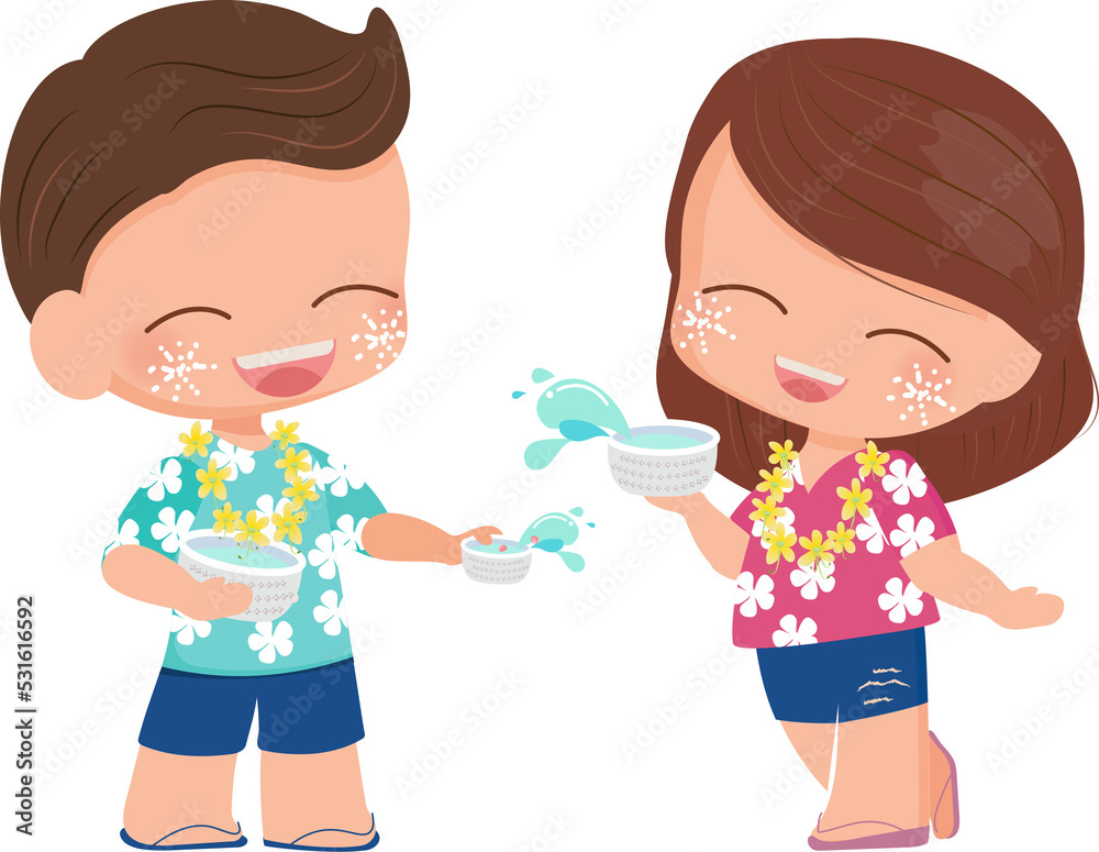 happy Thai couple enjoy Songkran festival water happy Thai couple enjoy Songkran festival water