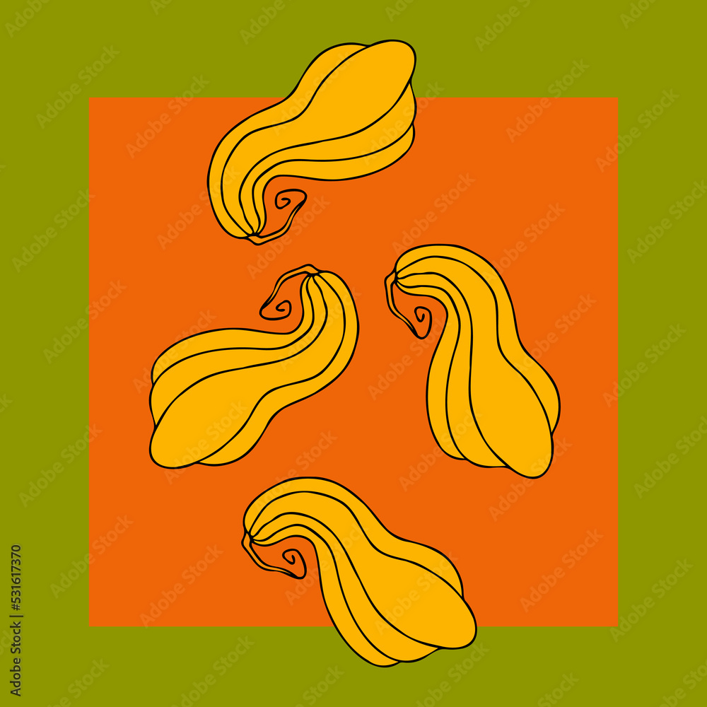 Obraz premium Cute autumn vector illustration, hand drawn pumpkins